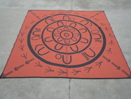 THE YARNING CIRCLE Aboriginal Design Recycled Plastic Mat, Orange & Black 2.7 x 2.7m - Floorsome - Outdoor Rugs - GKOZ22B - Outdoor Rugs