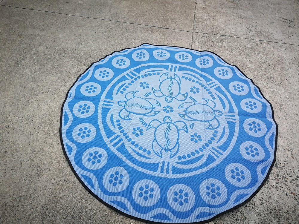 TURTLE SEASON Aboriginal Design Recycled Mat, Blues 2.7m - Floorsome - Outdoor Rugs - GKOZ370B - Outdoor Rugs