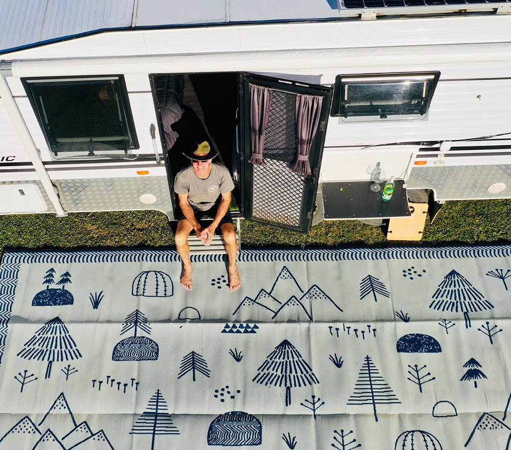 WILDERNESS Recycled Plastic Mat, Midnight Blue & Cool Grey 6x2.4m - Floorsome - Outdoor Rugs - RM55A - Outdoor Rugs