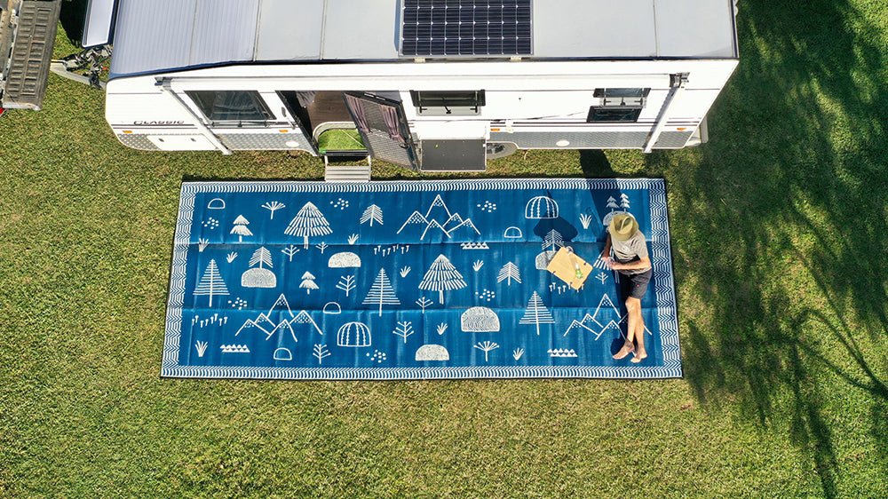WILDERNESS Recycled Plastic Mat, Midnight Blue & Cool Grey 6x2.4m - Floorsome - Outdoor Rugs - RM55A - Outdoor Rugs